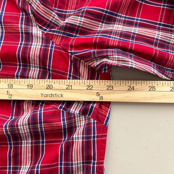 Gap Womens Red Check The Fitted Boyfriend Shirt Size XL Button Front Ruffle Neck - Picture 12 of 14